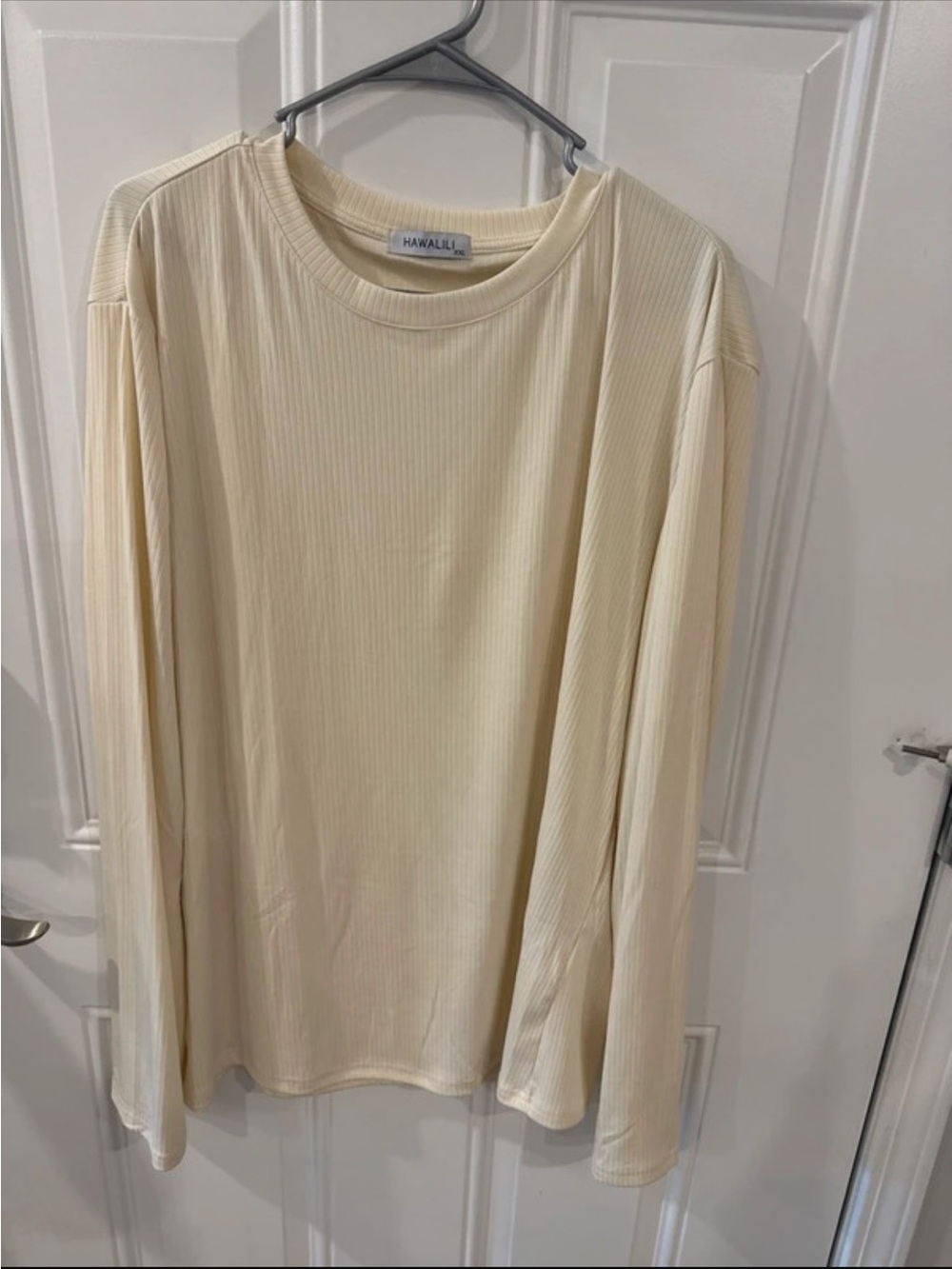 Men's Long Sleeve Ribbed Crew in Cream